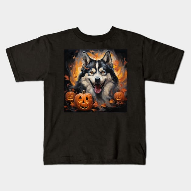 Halloween Alaskan Malamute Kids T-Shirt by NatashaCuteShop